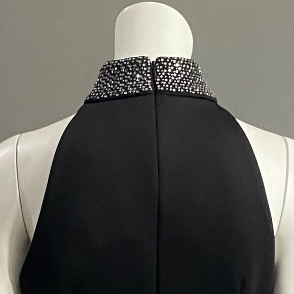 Calvin Klein Rhinestone Beaded Collar Black Halter Dress Size 4 - Picture 6 of 10